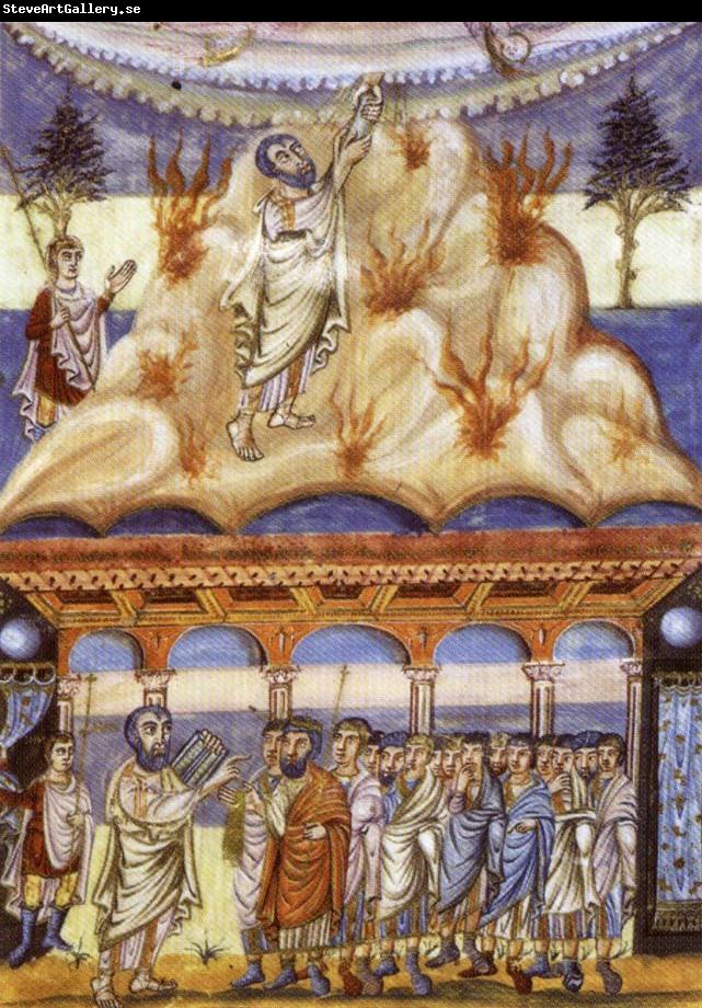 unknow artist Moses Receives the Tablets of the Law,Illustration from Moutier-Grandval Bible